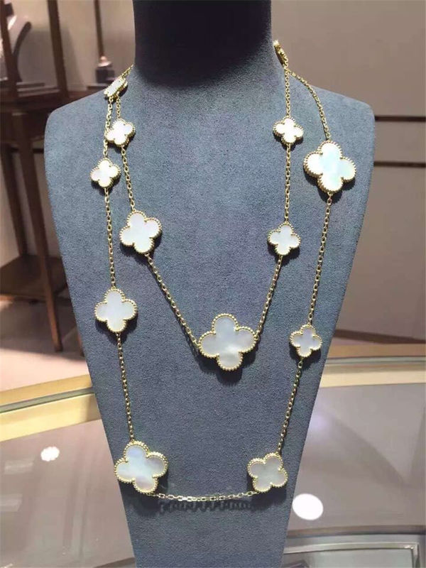 गुणवत्ता 16 Motifs 18k Van Cleef और Arpels मैजिक अल्हाम्ब्रा लॉन्ग नेकलेस वाइट ग्रे मदर ऑफ़ पर्ल गोमेद कारखाना