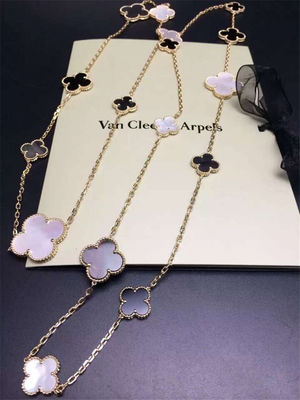 गुणवत्ता 16 Motifs 18k Van Cleef और Arpels मैजिक अल्हाम्ब्रा लॉन्ग नेकलेस वाइट ग्रे मदर ऑफ़ पर्ल गोमेद कारखाना